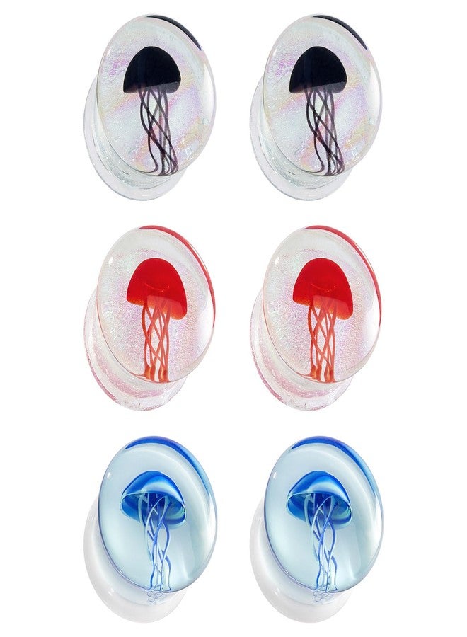Qmcandy 6pcs Glass Jellyfish Ear Plugs Stretching Piercing Tunnels for Ear Gauges 0g-5/8 inch (B 9/16"(14mm)) - Image 1